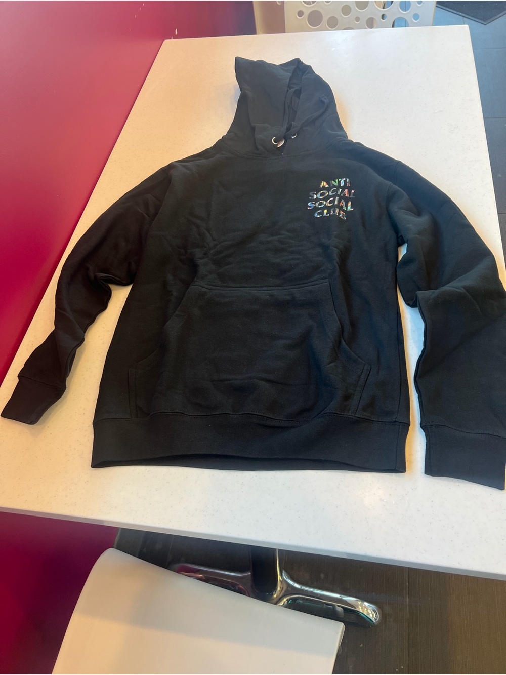 Anti Social Social Club Black Hoodie with Pink Floral Logo Sticker